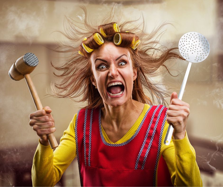 The Blog Writer's Guide To Reality - A crazy lady in curlers brandishing kitchen utensils