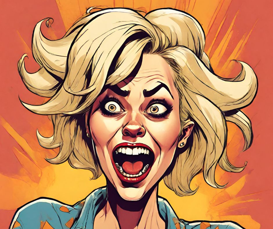 Cartoon image of a crazy blonde lady - Blog