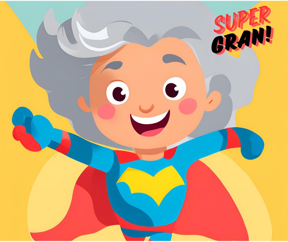 Latest Observations - Cartoon image of a superhero lady flying with a red cape, and grey hair - the words super gran appear in the top right corner