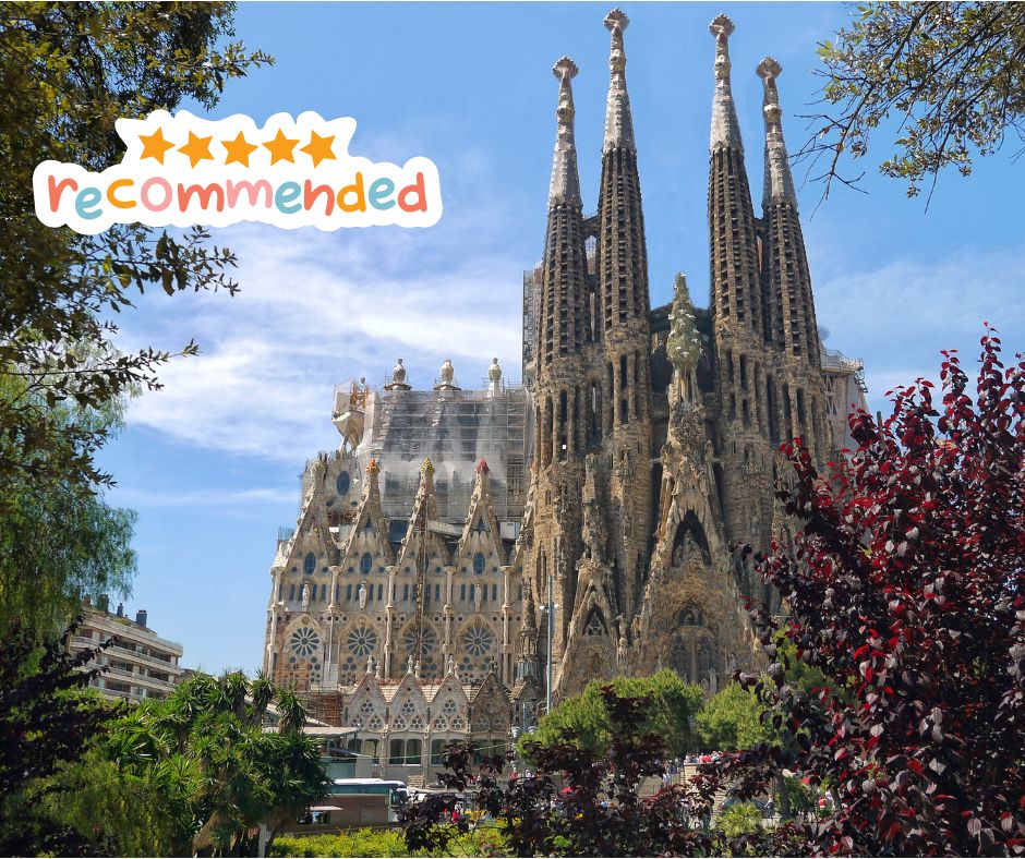 The Sagrada Familia framed by beautiful tree foliage. Barcelona Baby!